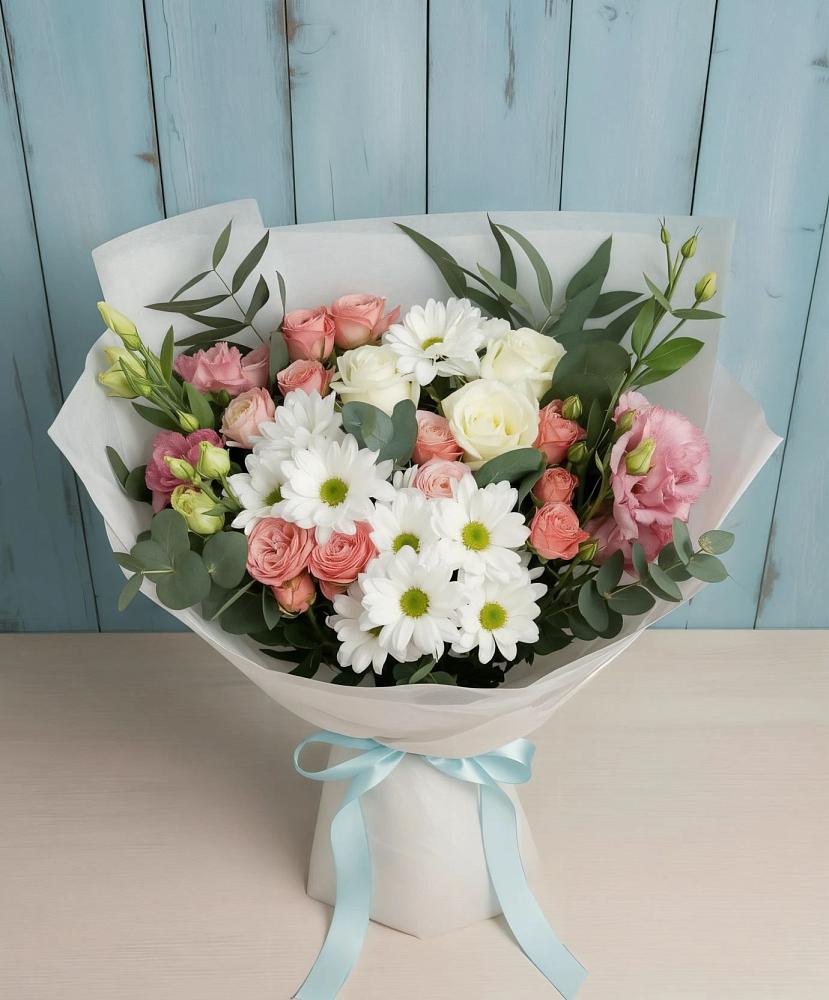 Букет цветов из: Розы, Лизиантусы и Хризантемы в Гурзуфе Республика Крым
