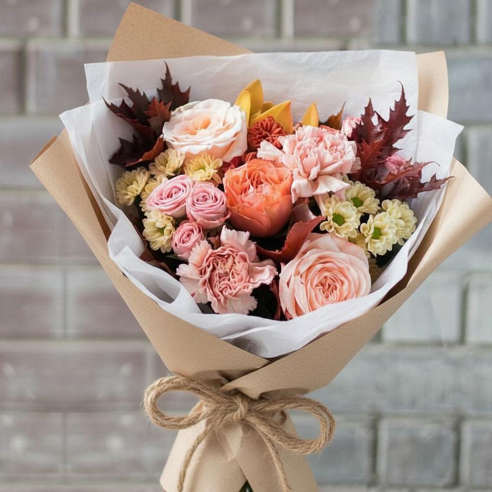 Букет цветов из: Гвоздики, Хризантемы и Розы в Гурзуфе Республика Крым