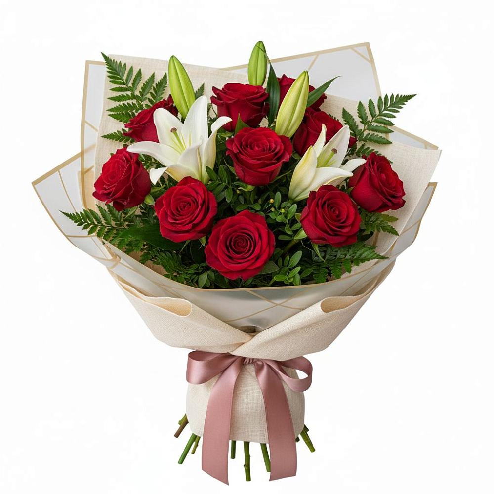 Букет цветов из: Лилии и Розы в Гурзуфе Республика Крым