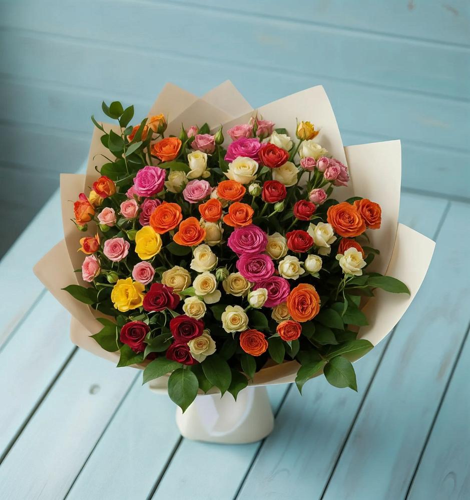 Букет Микс из разноцветных кустовых роз в Гурзуфе Республика Крым