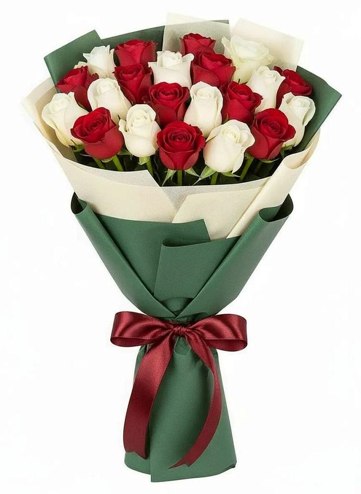 Букет Микс из красных и белых роз в Гурзуфе Республика Крым