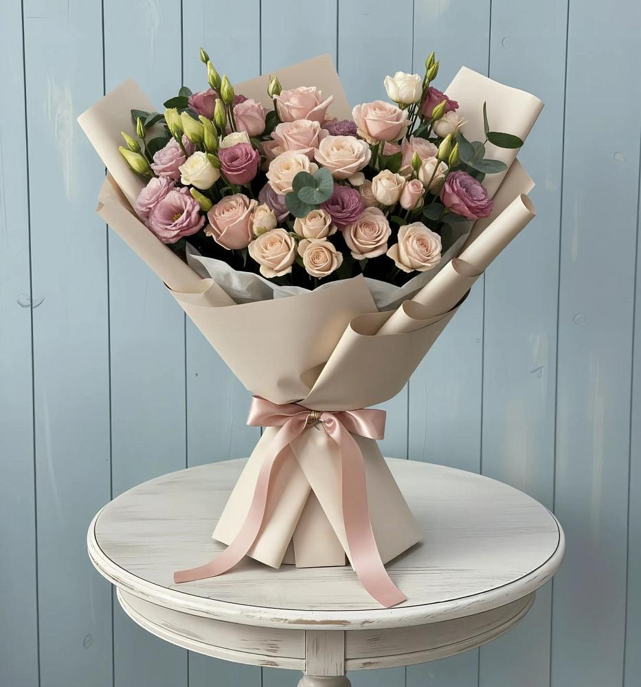 Букет цветов из: Розы и Лизиантусы в Гурзуфе Республика Крым