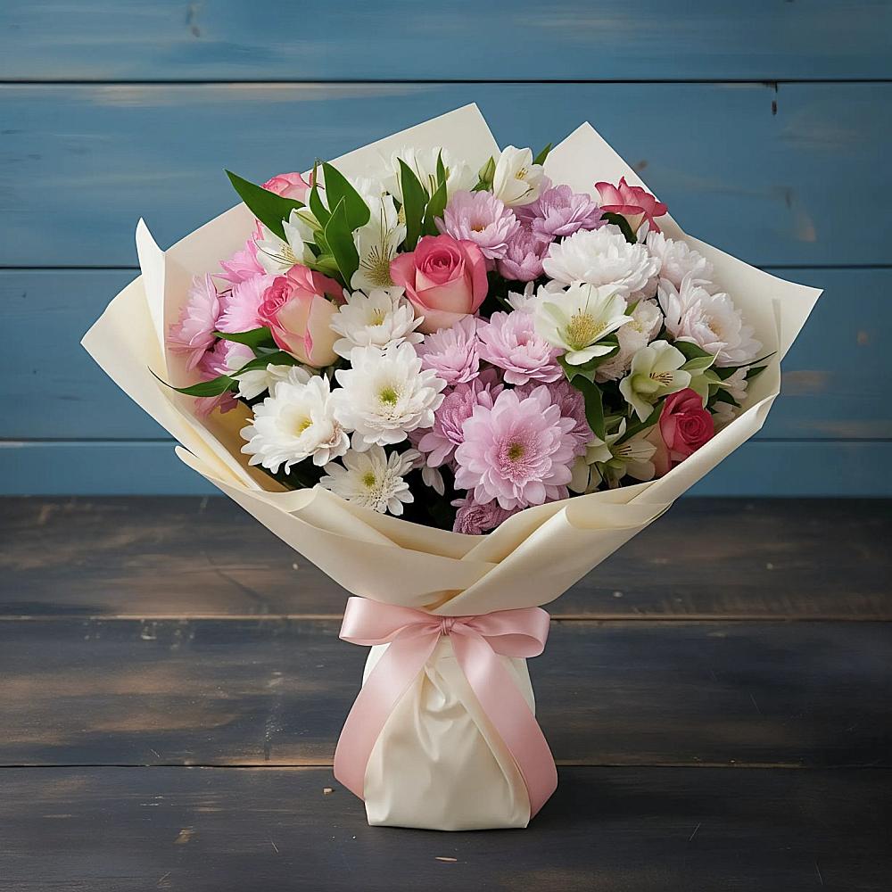 Букет цветов из: Хризантемы, Альстромерии и Розы в Гурзуфе Республика Крым